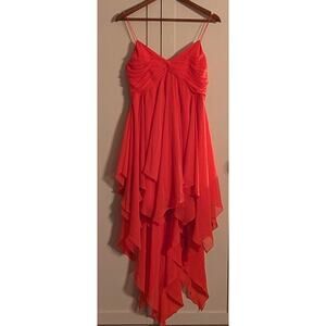aidan mattox dress 10 Orange Chiffon Spaghetti Strap Asymmetrical Hem Sweetheart